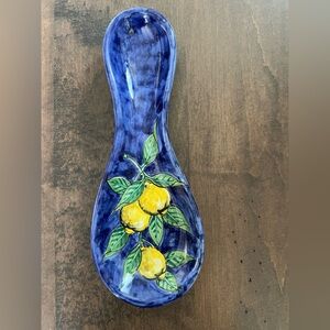 Blue Ceramic Spoon Rest with Lemon Design